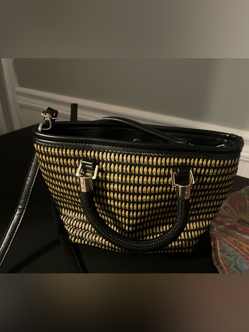 Zara Black and Gold Mini Woven Satchel